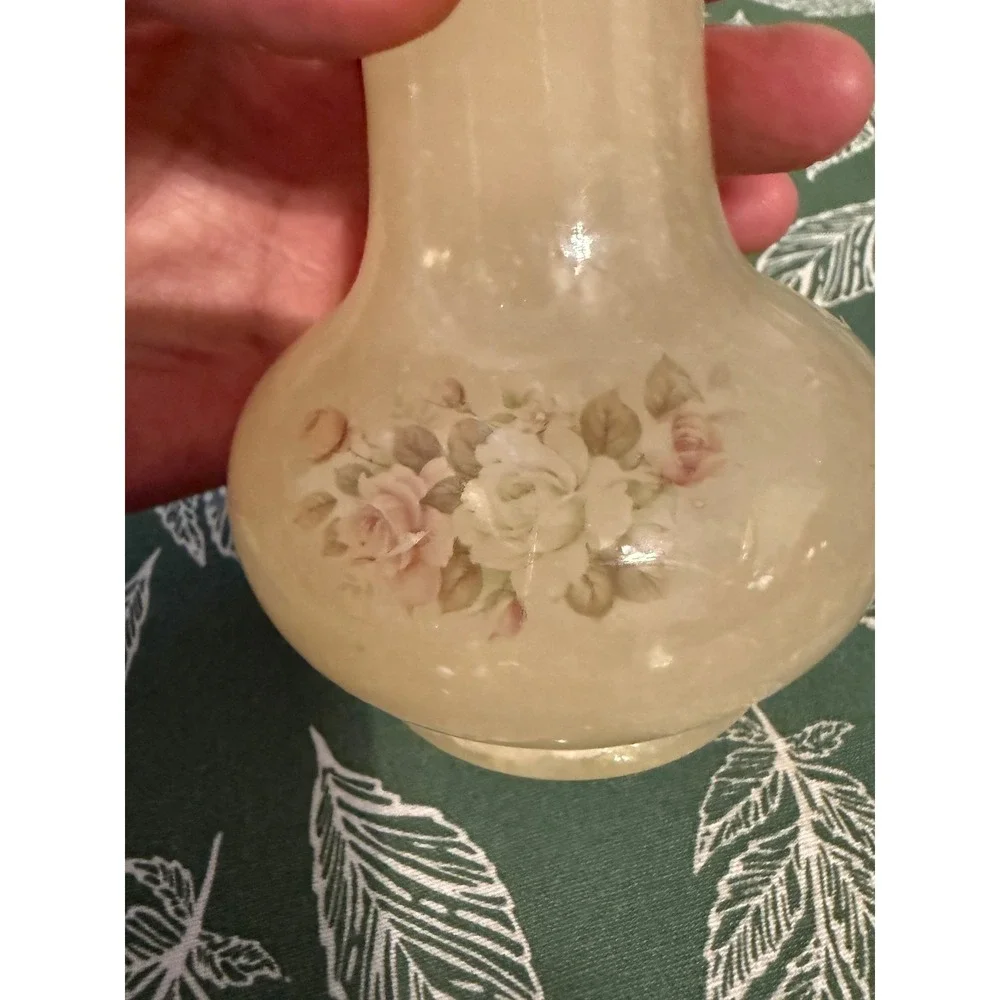 Vintage Genuine Alabaster Floral Rose Bud Vase Made in Italy Cream Stone 6.5in